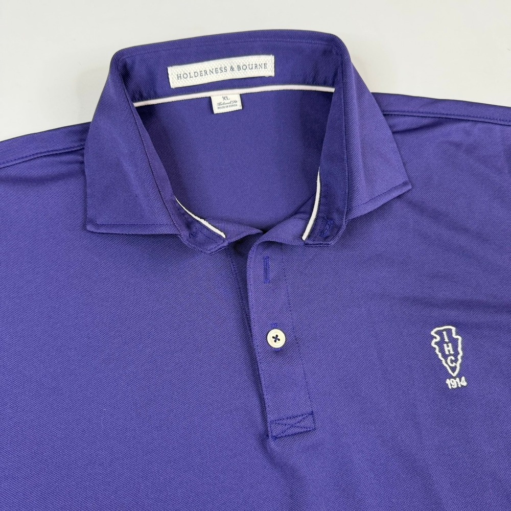 Holderness & Bourne Polo Men XL Purple Tailored Fit Indian Hill Performance Golf